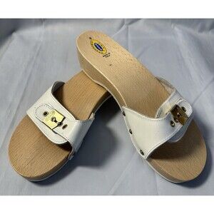 Dr . Scholls White Italian The Original Wooden Exercise Clog Sandals Size 9M